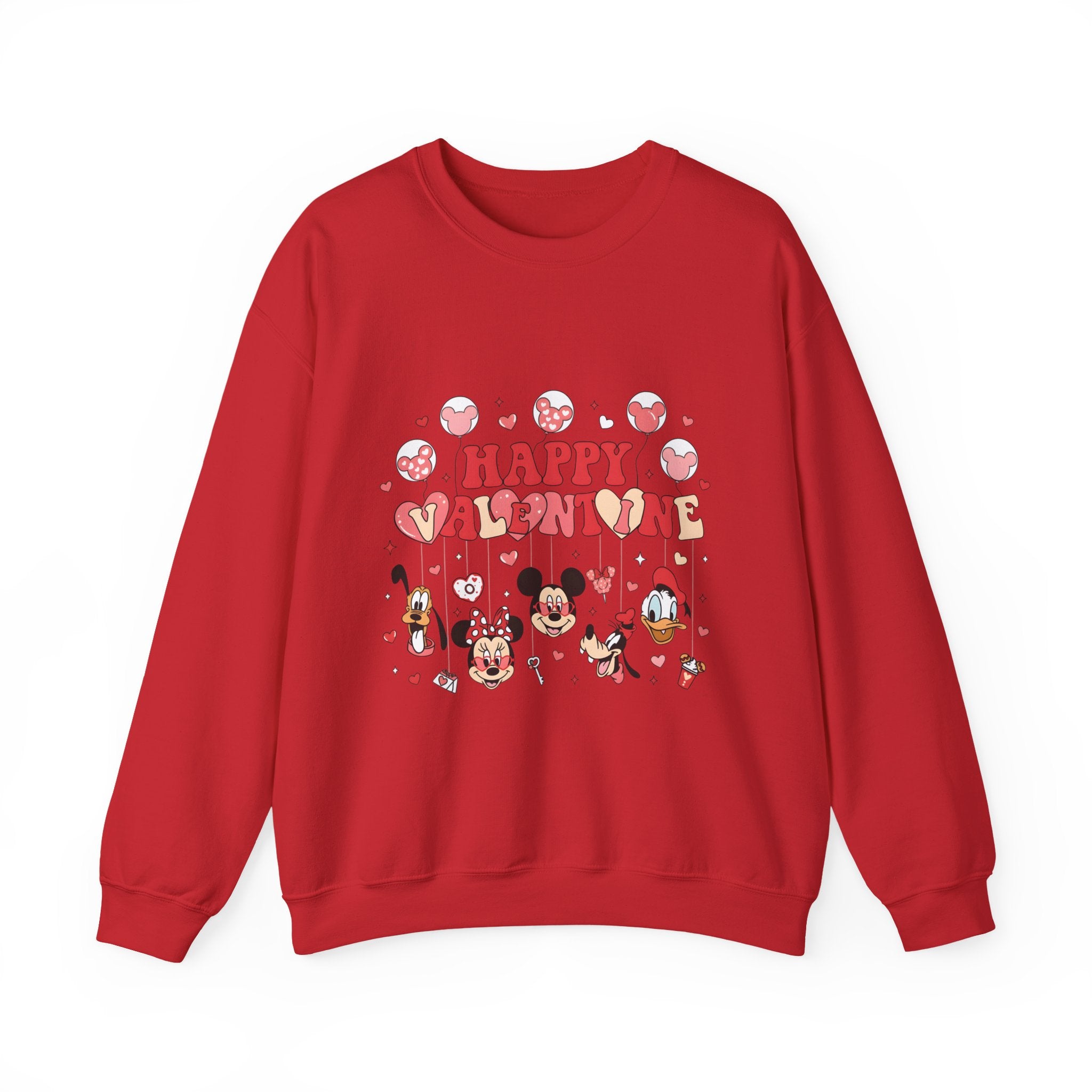 Valentine's Day Crewneck Sweatshirt - "Happy Valentine" Cute Character Hearts Design