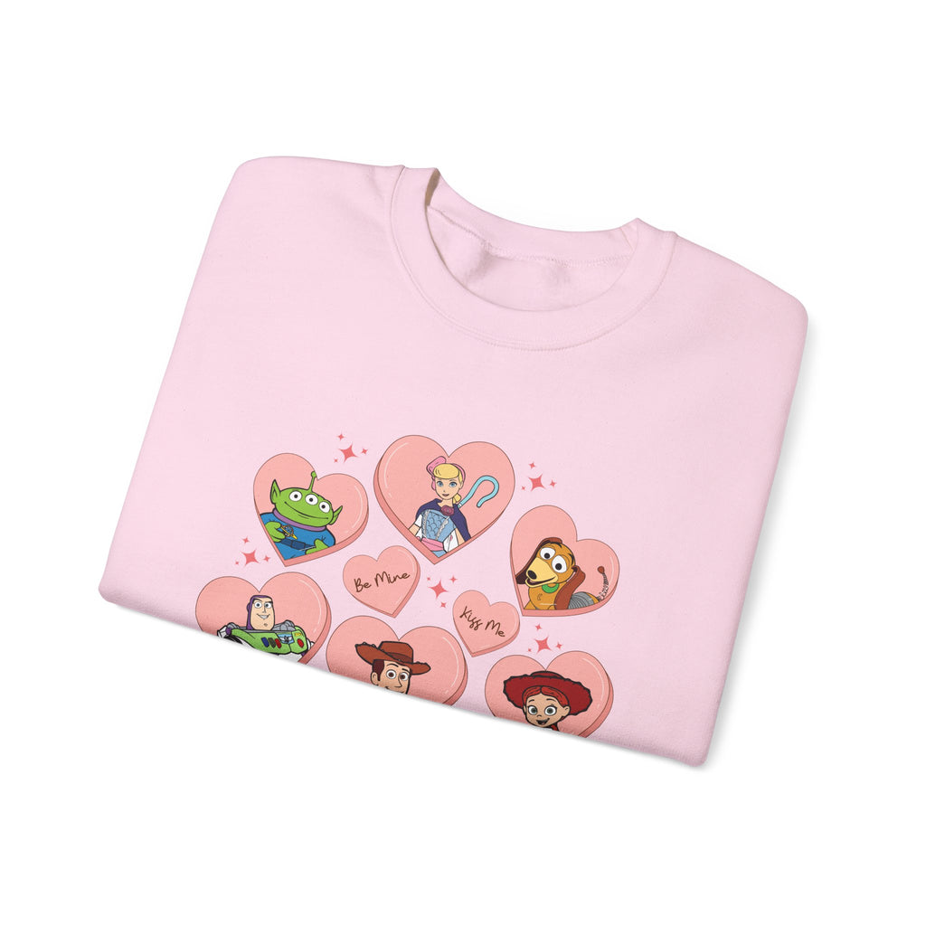 Graphic Crewneck Sweatshirt — Cute Heart Collage Character Design