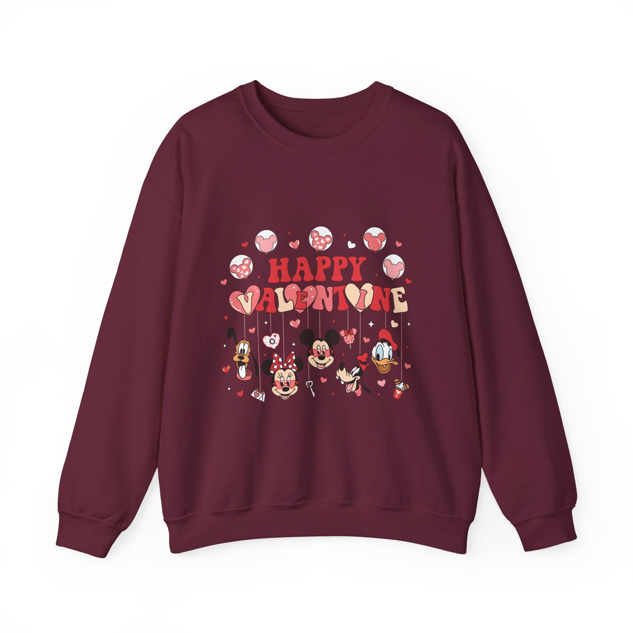 Valentine's Day Crewneck Sweatshirt - "Happy Valentine" Cute Character Hearts Design