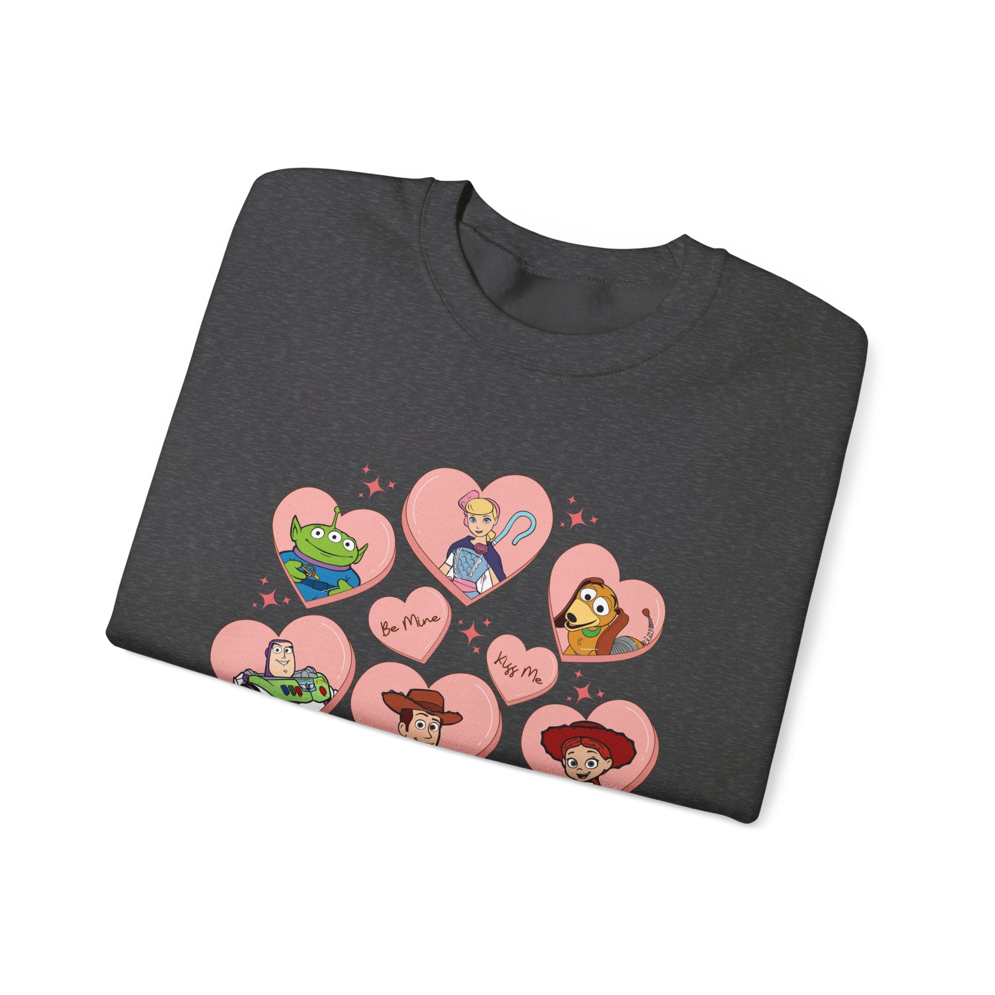 Graphic Crewneck Sweatshirt — Cute Heart Collage Character Design