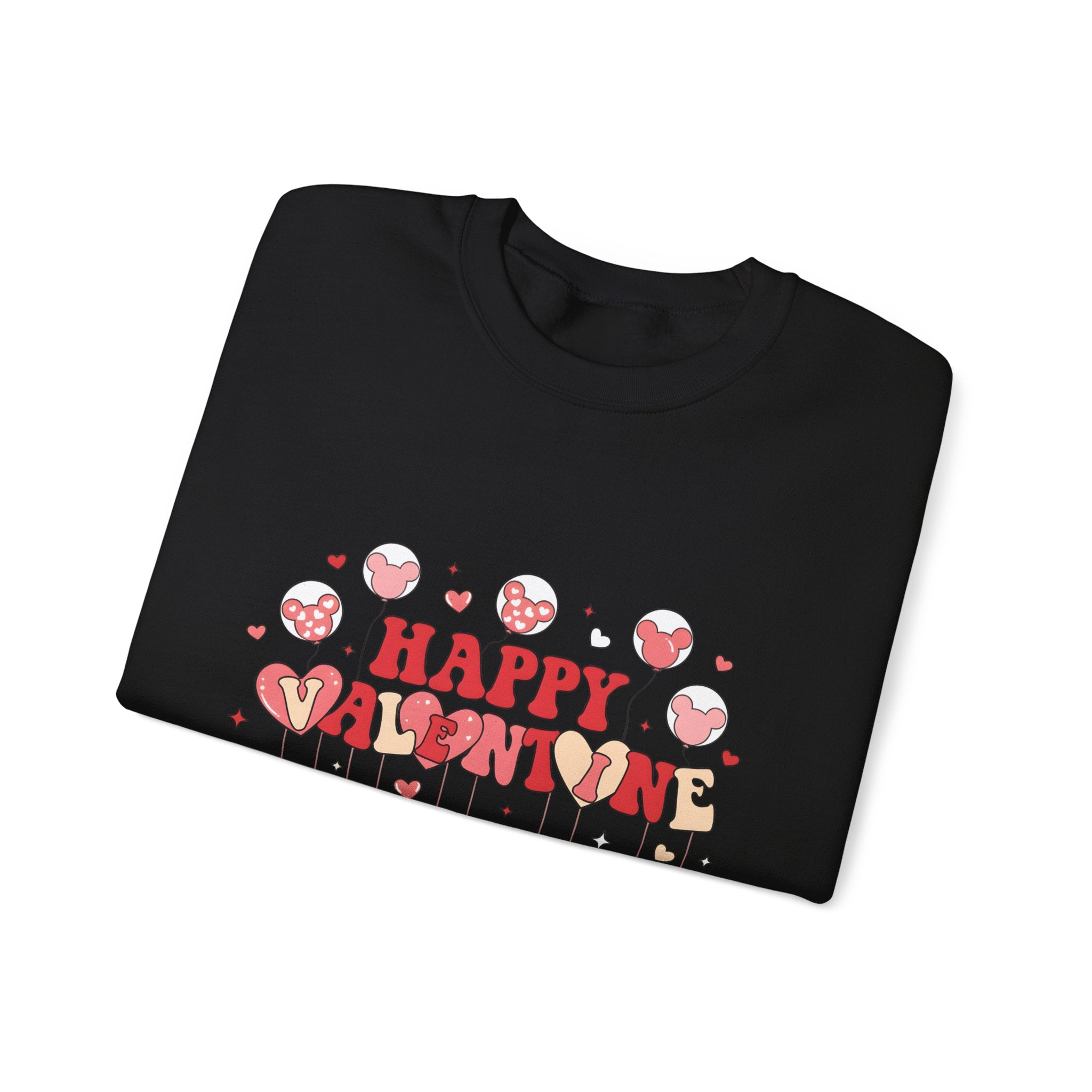 Valentine's Day Crewneck Sweatshirt - "Happy Valentine" Cute Character Hearts Design