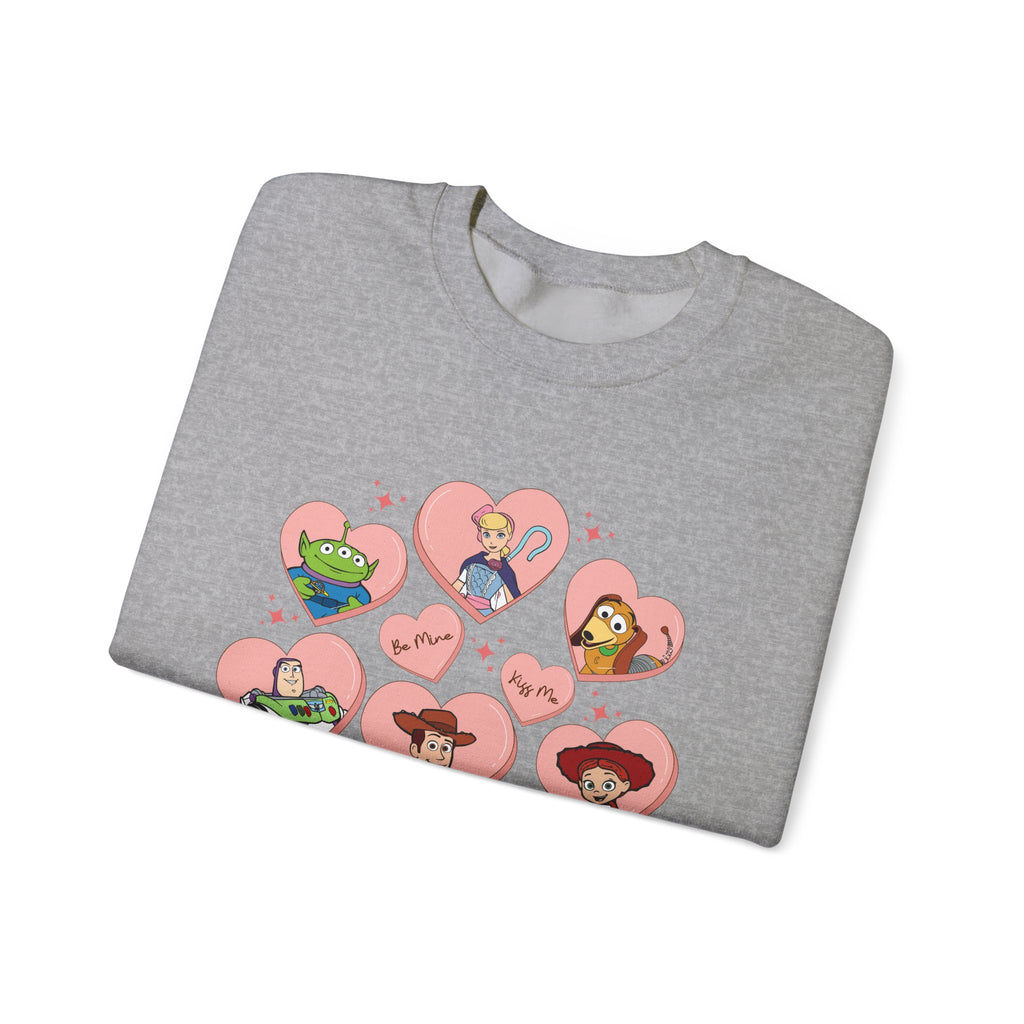 Graphic Crewneck Sweatshirt — Cute Heart Collage Character Design
