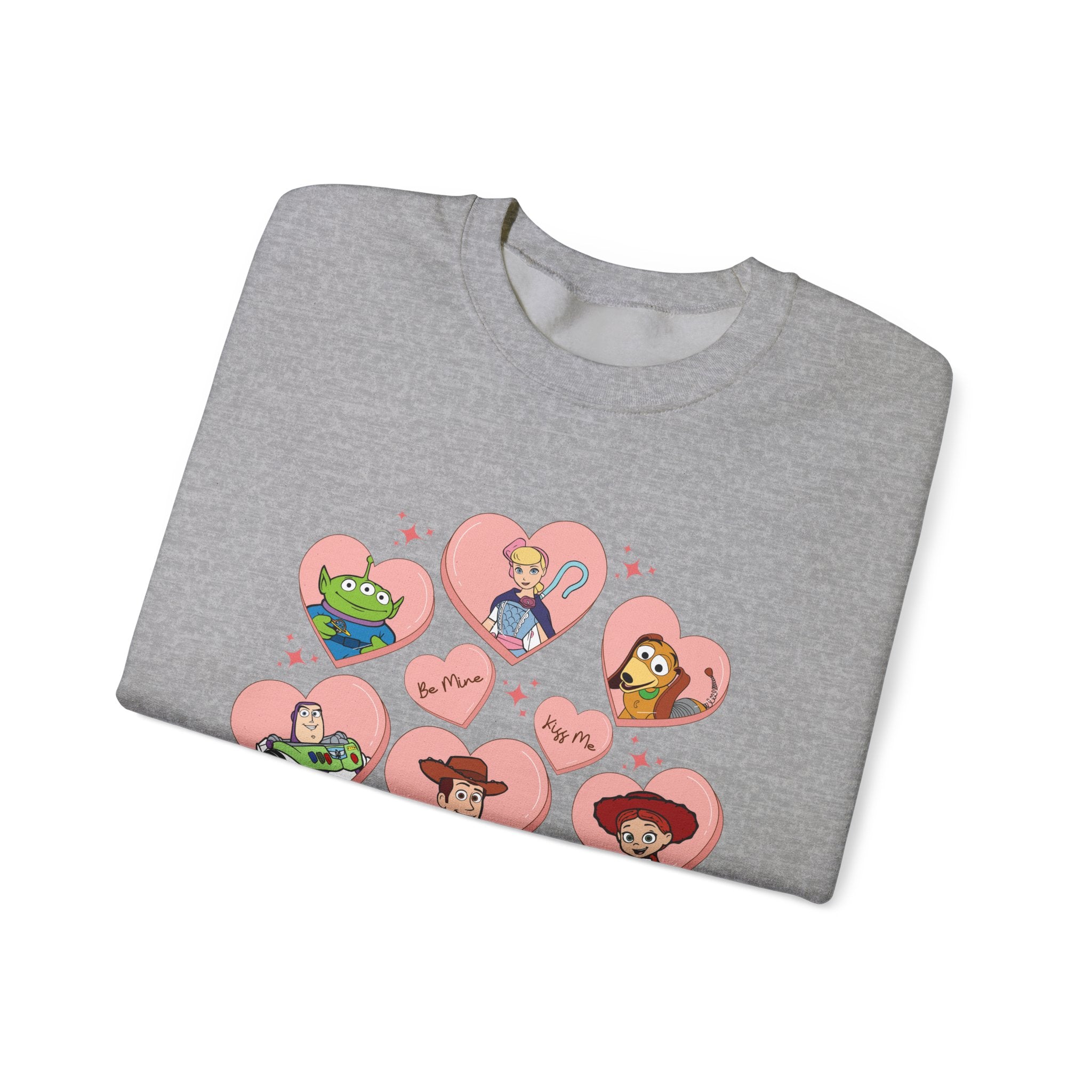 Graphic Crewneck Sweatshirt — Cute Heart Collage Character Design
