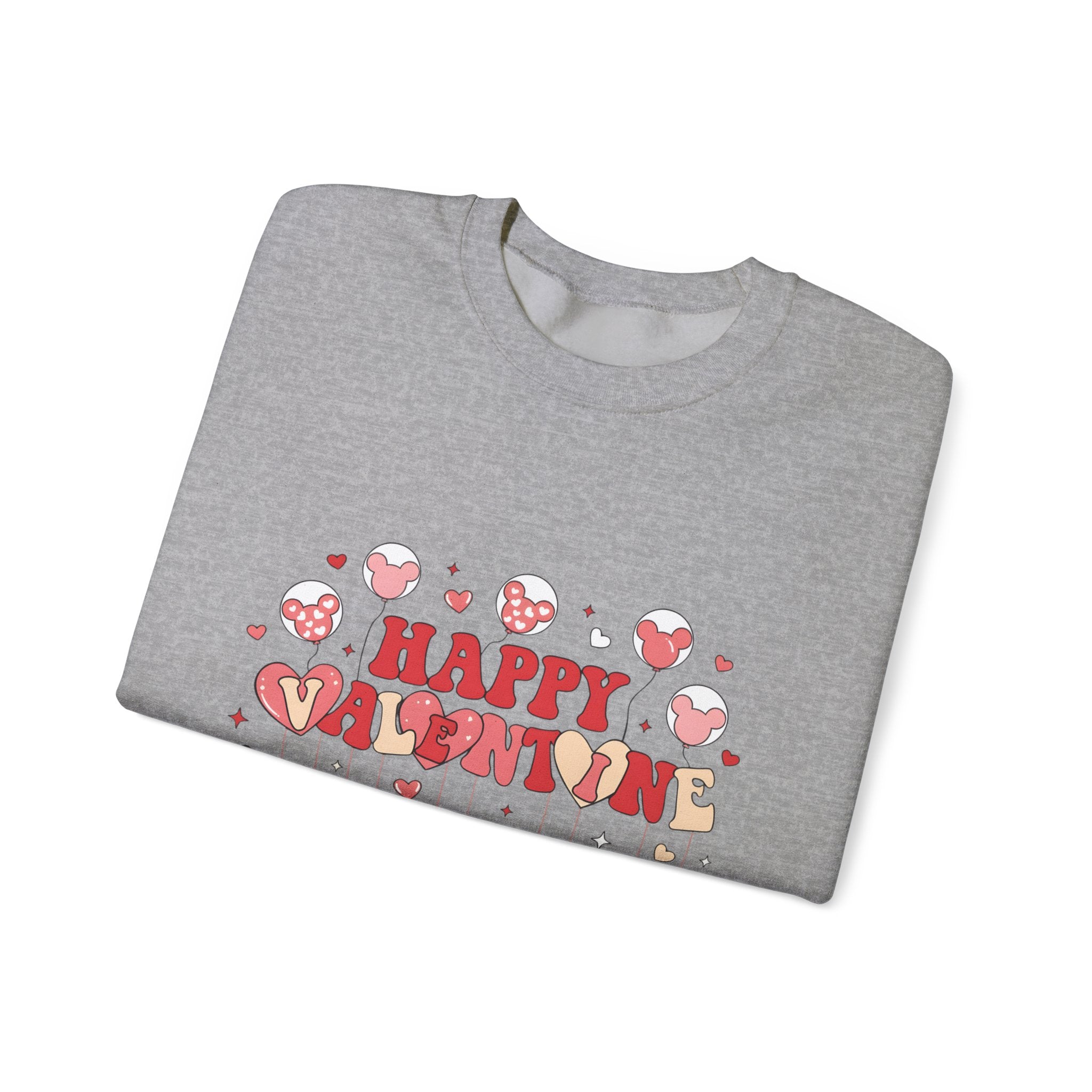 Valentine's Day Crewneck Sweatshirt - "Happy Valentine" Cute Character Hearts Design