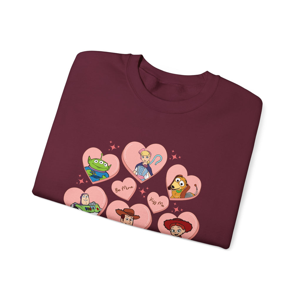 Graphic Crewneck Sweatshirt — Cute Heart Collage Character Design