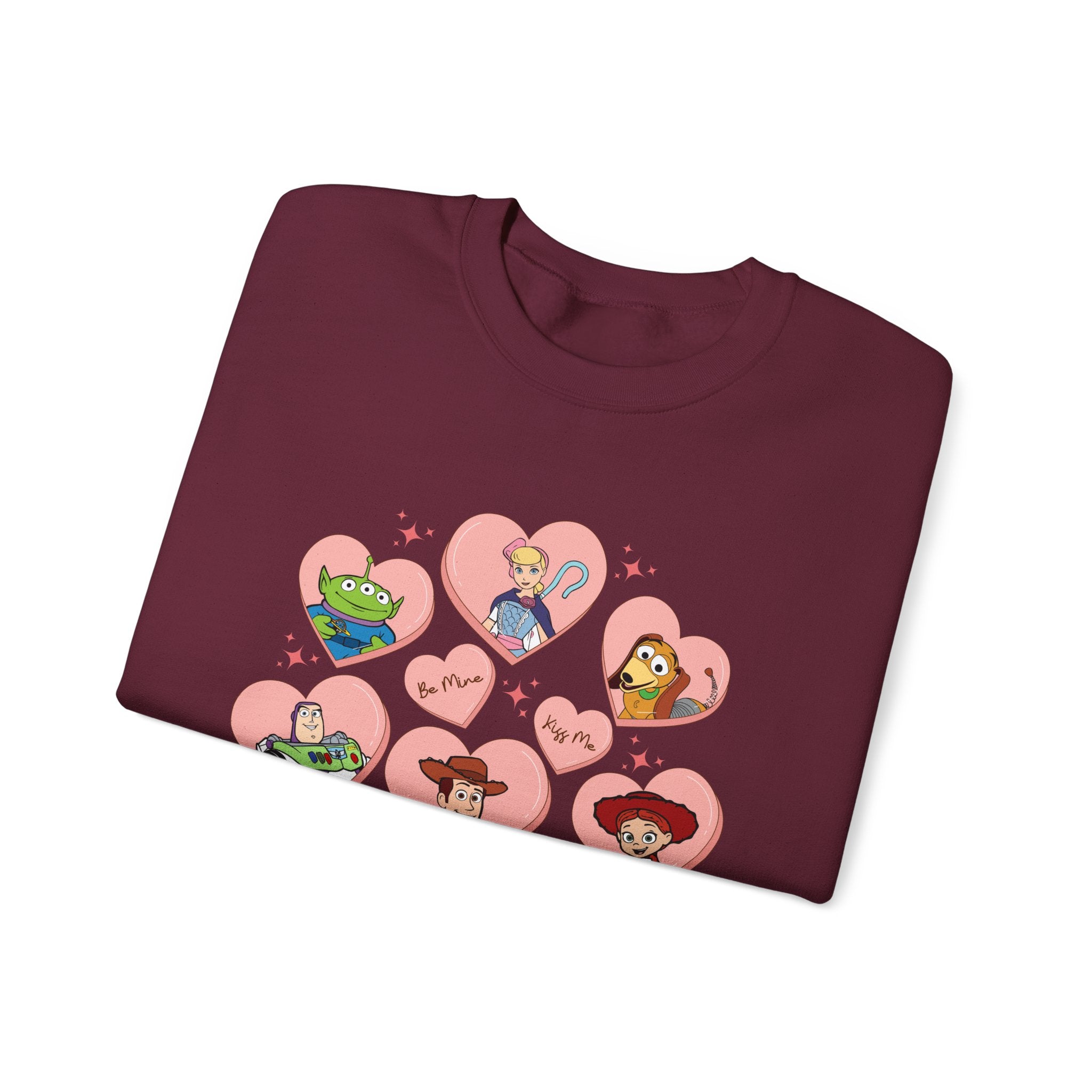 Graphic Crewneck Sweatshirt — Cute Heart Collage Character Design