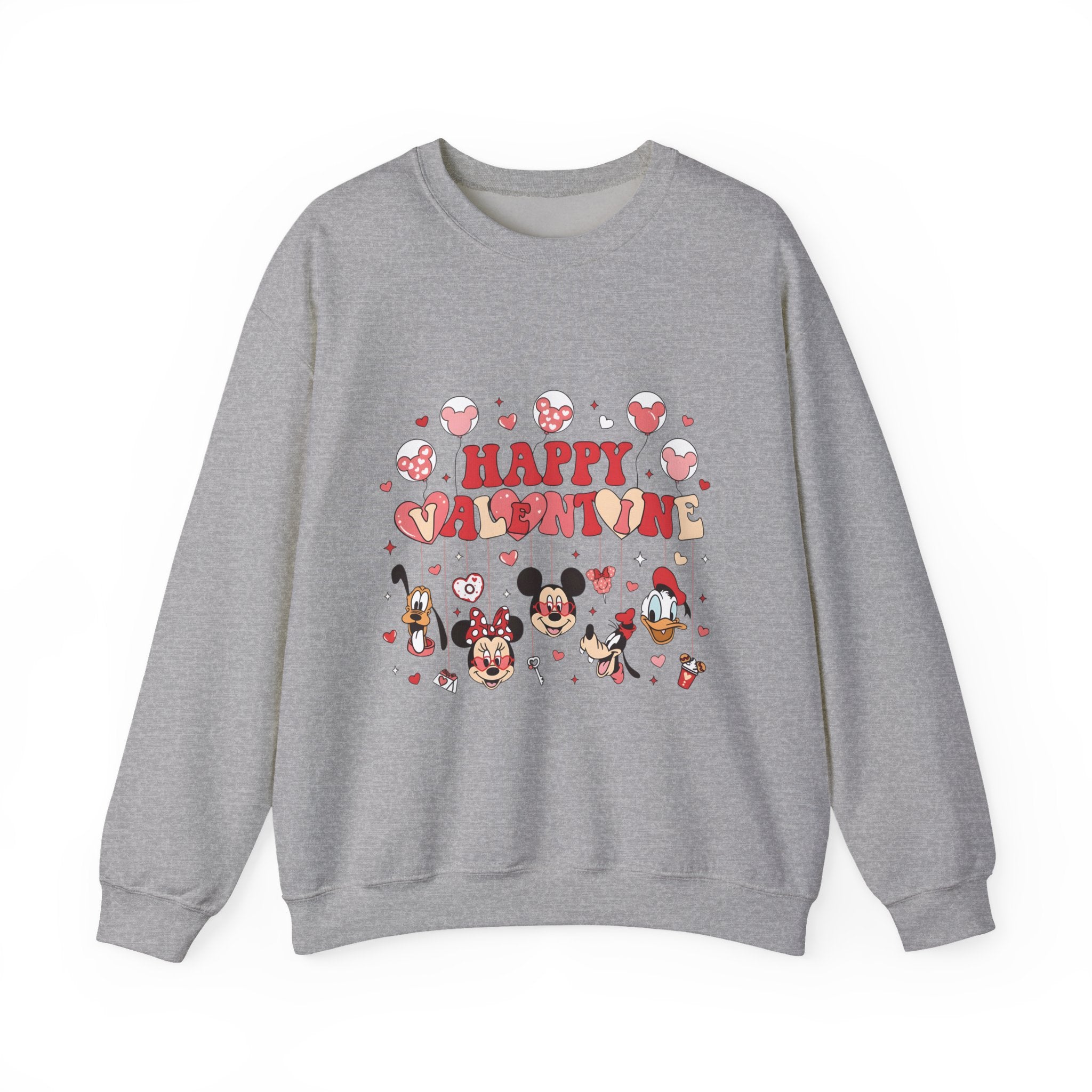 Valentine's Day Crewneck Sweatshirt - "Happy Valentine" Cute Character Hearts Design