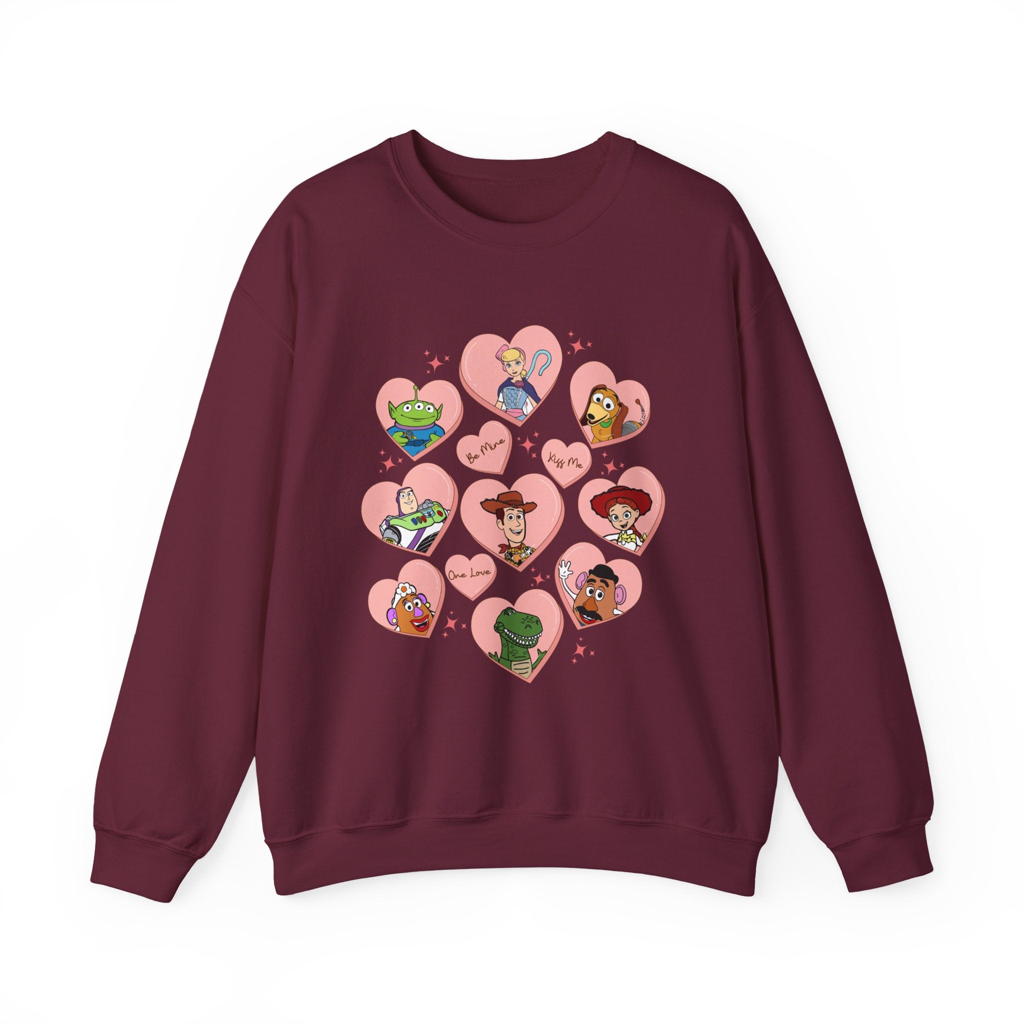 Graphic Crewneck Sweatshirt — Cute Heart Collage Character Design