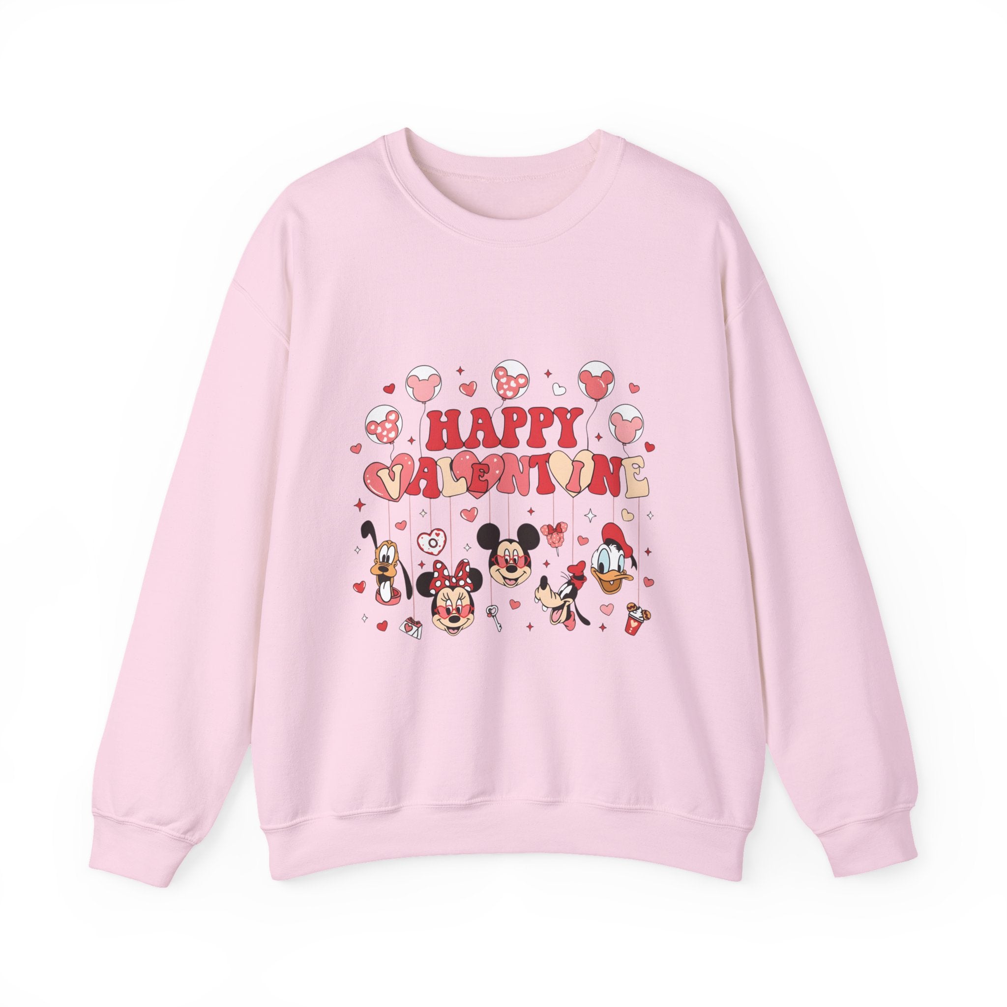 Valentine's Day Crewneck Sweatshirt - "Happy Valentine" Cute Character Hearts Design