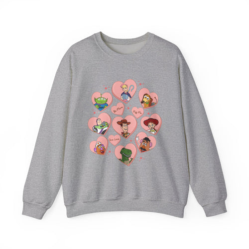 Graphic Crewneck Sweatshirt — Cute Heart Collage Character Design